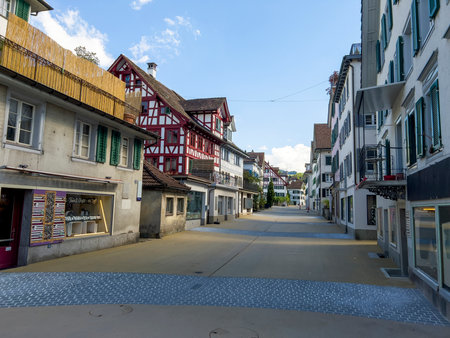 Street view of the old town of Schaffhausen, Switzerlandの写真素材