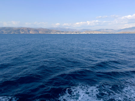 Coastline of the Aegean Sea in Greece. View from the sea.の写真素材