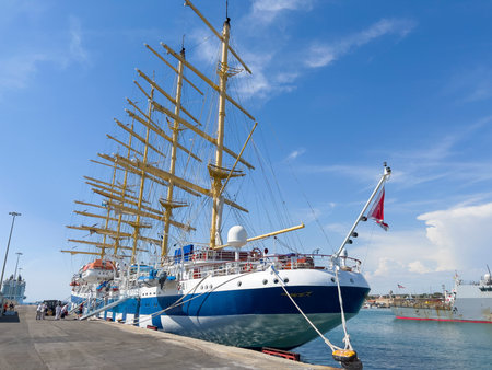 Large sailing ship at the port of Palma de Mallorca, Balearic islands, Spain.の写真素材