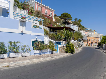 Street in the town of Chora on the island of Mykonos Greeceの写真素材