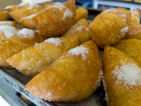 Crispy baklava with sugar on the table.の写真素材