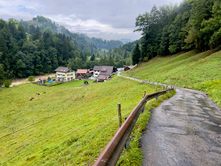 Village in the mountains on a cloudy summer day.の写真素材