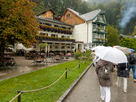 At a restaurant in the rain.の写真素材