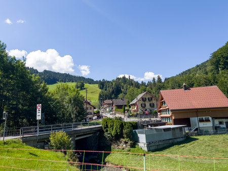 A beautiful street with many cute houses.の写真素材