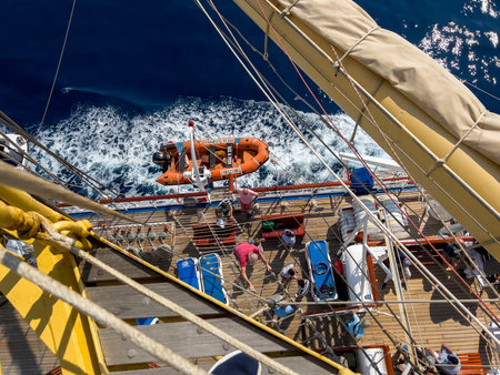 The wonderful view from the mast of the ship.の写真素材