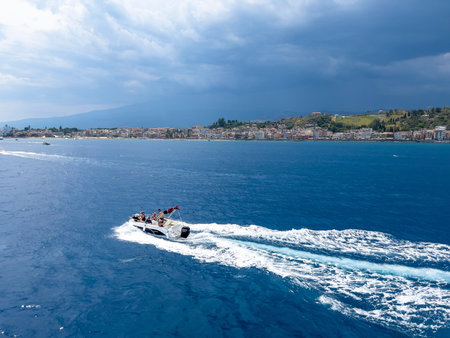 The motorboat on the Mediterranean Sea in Sicily.の写真素材