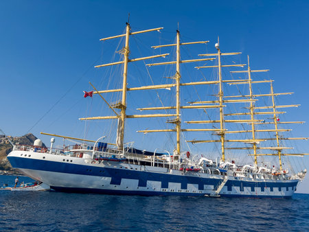 The big sailing ship in Tahormina.の写真素材