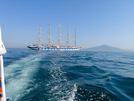 The sailing ship near Sorrento.の写真素材