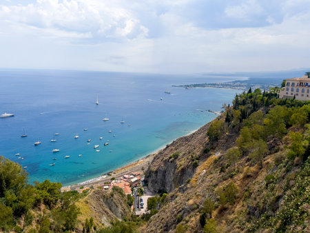 Panoramic view of Amalfi coast in Campania, Italyの写真素材