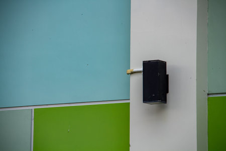 Decorative lights mounted on the outer wall of a buildingの写真素材