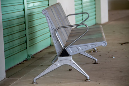 The stainless chair in the hall of the buildingの写真素材