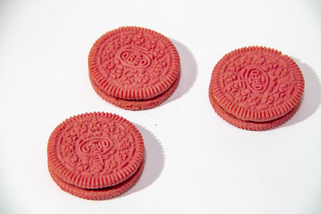 Pink biscuits on a white backgroundの写真素材