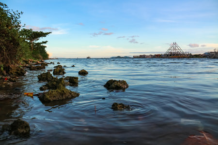 Beautiful seascape at sunset. Nature composition.の写真素材
