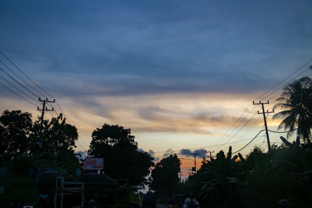 Twilight sky in the road backgroundの写真素材