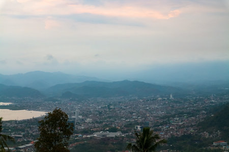 Night view of the city from the top of the mountain.の写真素材