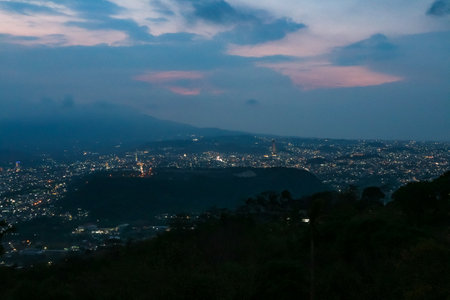 Night view of the city from the top of the mountain.の写真素材