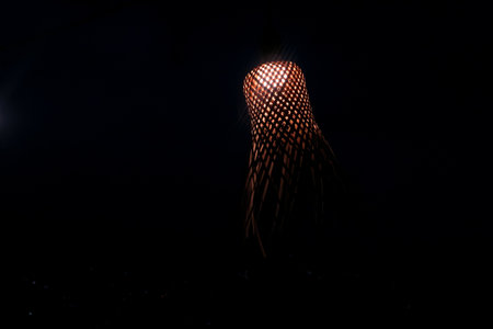 Lantern in the night sky, closeup of photo.の写真素材