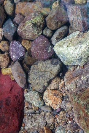 colored stones in the water on the seashore close-upの写真素材