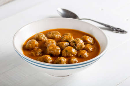 Plate of meatballs soup / Turkish sulu kofte.の写真素材