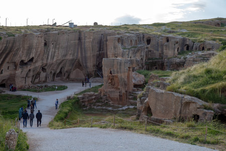 Tourists visiting the ancient city of Cappadociaの写真素材