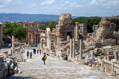 Efes, Selcuk, Izmir - Turkey- 04252021: The ruins of an ancient city of Ephesus, Izmir, Turkey.のeditorial素材