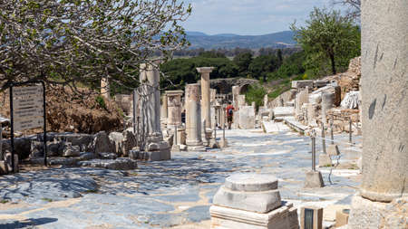 Efes, Selcuk, Izmir - Turkey- 04252021: The ruins of an ancient city of Ephesus, Izmir, Turkey.のeditorial素材