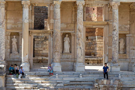Efes, Selcuk, Izmir, Turkey - 0425-2021: Celsus Library in Ephesus, Izmir, Turkey. Library of Celsus in the ancient city of Ephesus.のeditorial素材