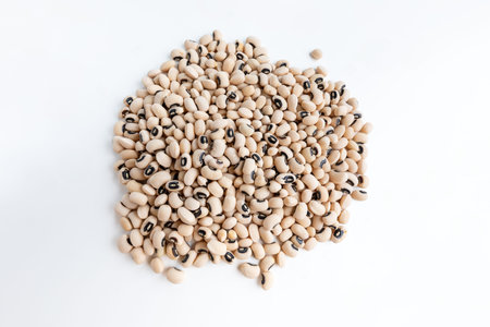 Black eye peas isolated on white background. top view Flat lay.