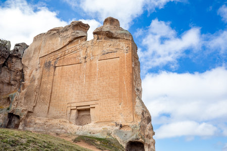 Midas Monument of Ancient Midas City in Yazilikaya, Eskisehir, Turkey. Midas Monument (Yazilikaya). Phrygian Valley. Historical Phrygia and Gordion geography.の写真素材