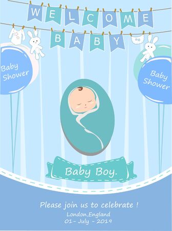 Vector Illustration. Design template card with hand lettering for baby shower.のイラスト素材