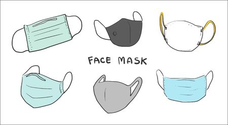 Face masks. Industrial safety N95 mask, dust protection and breathing medical respiratory.のイラスト素材