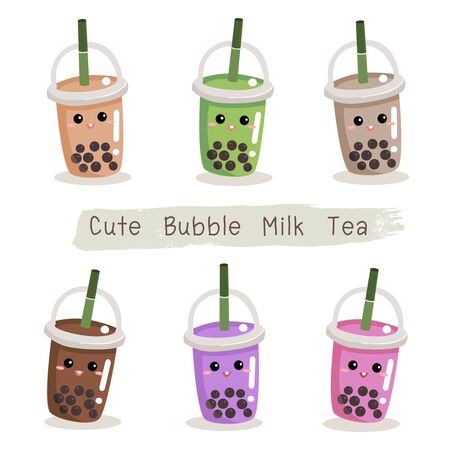 Bubble tea cartoon vector illustration in doodle styleのイラスト素材