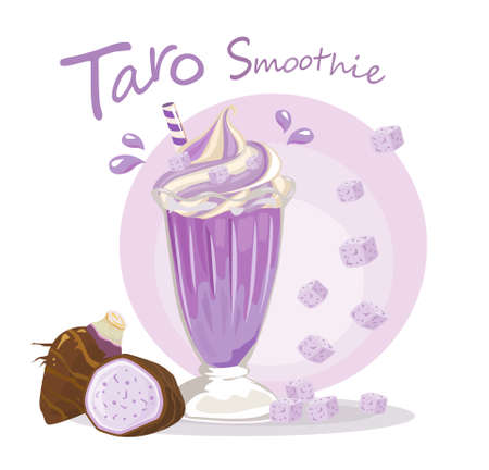 Taro Smoothies in a glass isolated on white background. Vector illustration.のイラスト素材