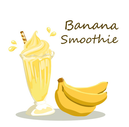 Banana smoothie and ripe freshy Banana vector on white color background. Vector illustration.のイラスト素材