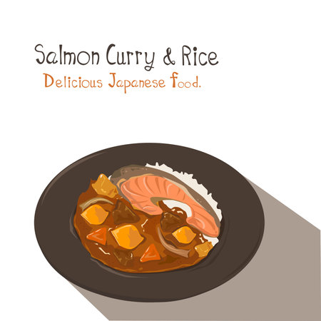 Salmon curry rice vector on white background. Japanese delicious food. Vector Illustration.のイラスト素材