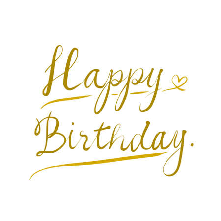 "Happy birthday" yellow and gold color text vector isolated on white background. Vector illustration.のイラスト素材