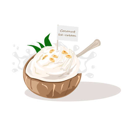 Coconut milk ice-cream vector on white background. Delicious Thai traditional dessert.のイラスト素材