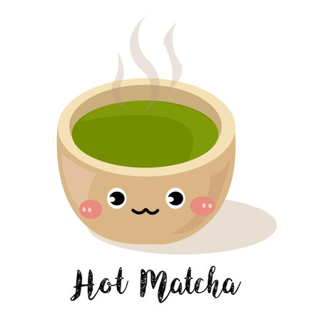 Cute matcha hot green tea vector cartoon isolatedのイラスト素材
