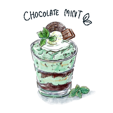 Chocolate mint ice cream dessert in glass vector isolated.のイラスト素材