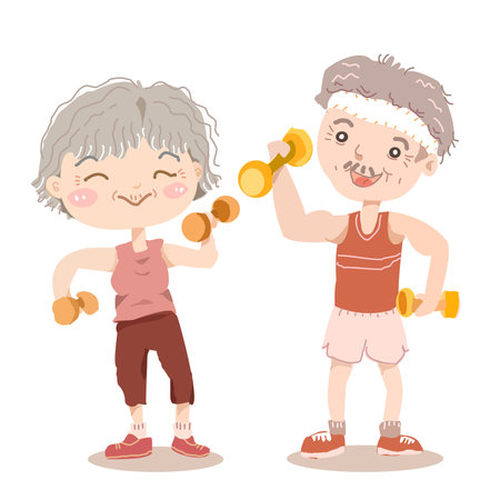 Senior Couple Joyfully Exercising Together EPS file vector isolatedのイラスト素材