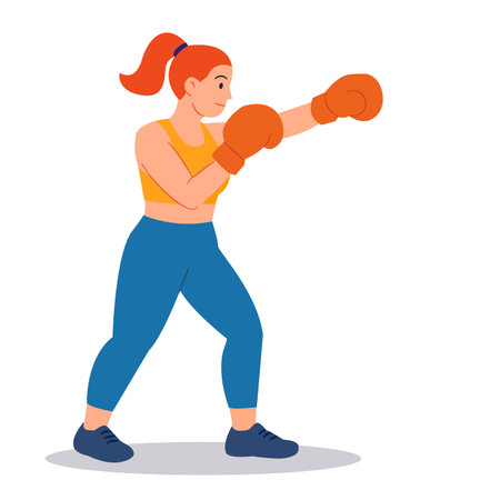 Female Boxer in Sportswear Practicing Punching Technique During Workout Sessionのイラスト素材