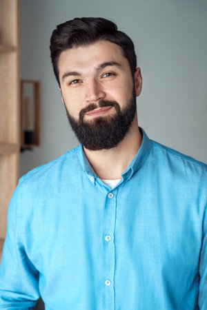 Business man with confident smile friendly emotion on face headshot portrait