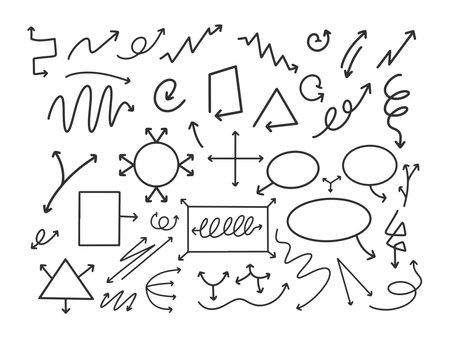 line art of hand drawn frames and arrowsのイラスト素材