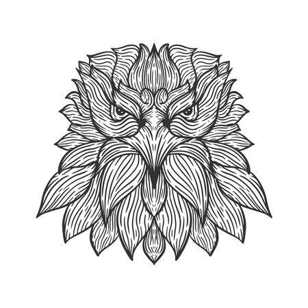 line art illustration of an eagle with a texture made of lines, suitable for both decoration and coloring pagesのイラスト素材