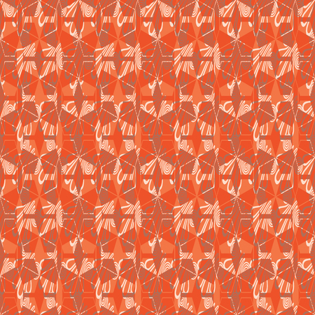 Vector illustration in shades of orange. Seamless repeat pattern with polygons and swirly lines.の写真素材