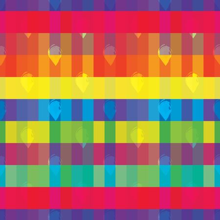 Vector Illustration of stylized, abstract raindrops on rainbow background in red, orange, yellow, blue, green, purple, cream and lilac. Seamless pattern for fabric, fashion design, accessories, giftsのイラスト素材