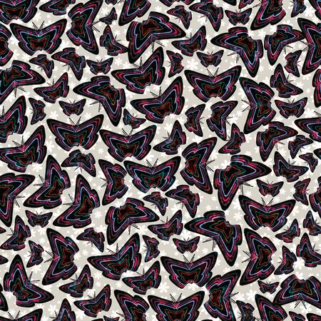 Seamless pattern with striped butterflies and cherry blossom flowers. Vector illustration.の写真素材