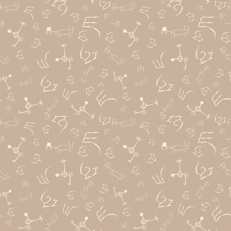 Vector illustration of cave drawings. Isolated from background. Seamless pattern for gifts, posters, flyers, wallpaper, textile, fabric and scrapbooking.の写真素材