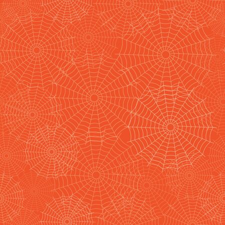 Halloween vector background with spiderwebs in orange and cream. Seamless pattern for fabric, textile, gifts, wallpaper and scrapbooking.の写真素材
