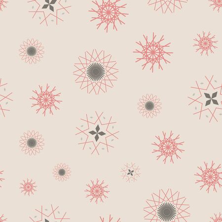 Abstract seamless pattern with snowflakes. Vector illustration in shades of pink, cream, sage and grey. Ideal for gifts, paper, scrapbooking and fabric.の写真素材